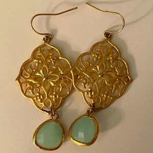 Gold and Light Green Drop Earrings
